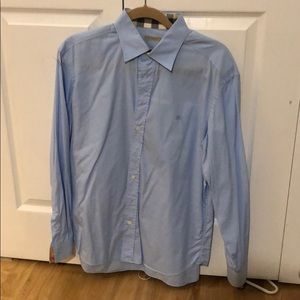 Blue Burberry Button Down w/Plaid Detail